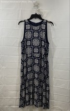 Ann Taylor Women's Navy White Medallion Tile Print Sleeveless Midi Dress Sz L