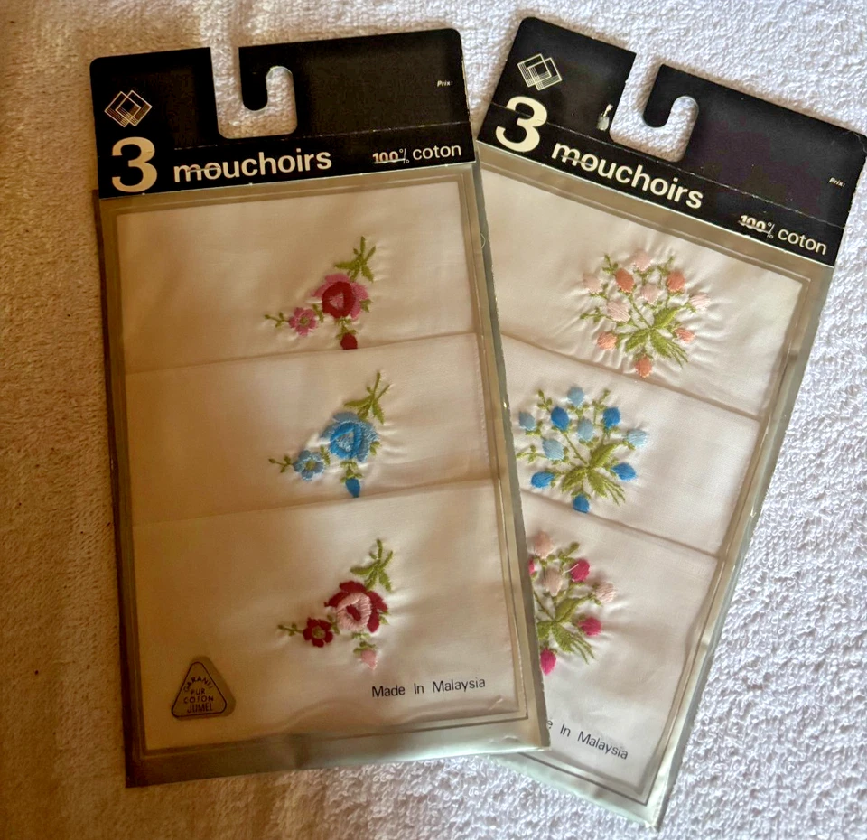 Magnifique lot de 6 mouchoirs brodés fleuris pour femme, neuf COTON - Photo 1/2