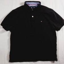 Tommy Hilfiger Polo Shirt Mens Small Classic Fit Black Flag Logo Cotton 100 