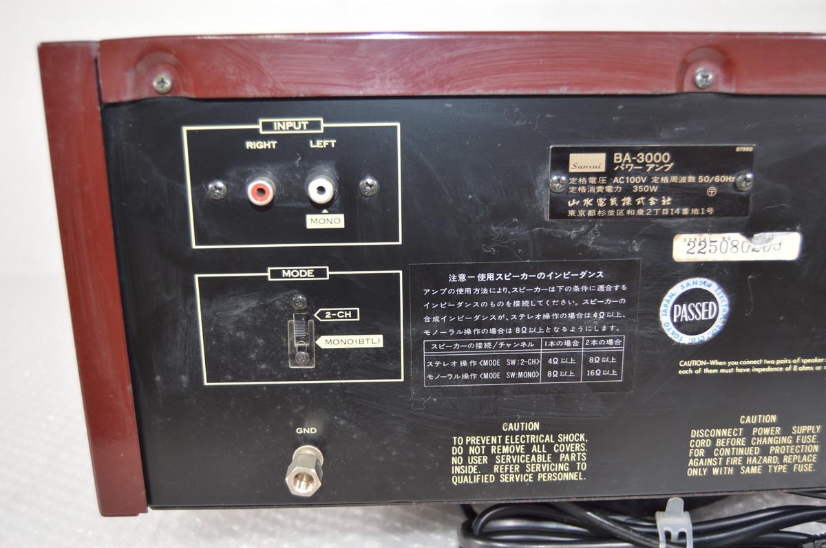 y*7様 Sansui サンスイ BA-3000 パワーアンプ SANSUI BA-3000 Stereo Control Power Amplifier AC100V Tested