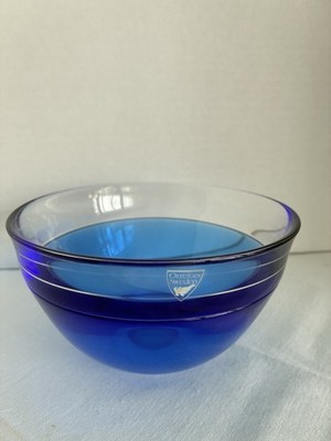 Orrefors Sweden Neptunus Glass Bowl Blue Clear Incalmo Art Glass Vintage Swedish