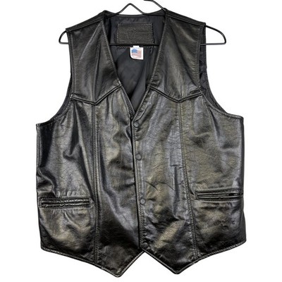 Vintage Camel Leather Vest Mens Large Black Moto Biker Branded Garments USA 90s