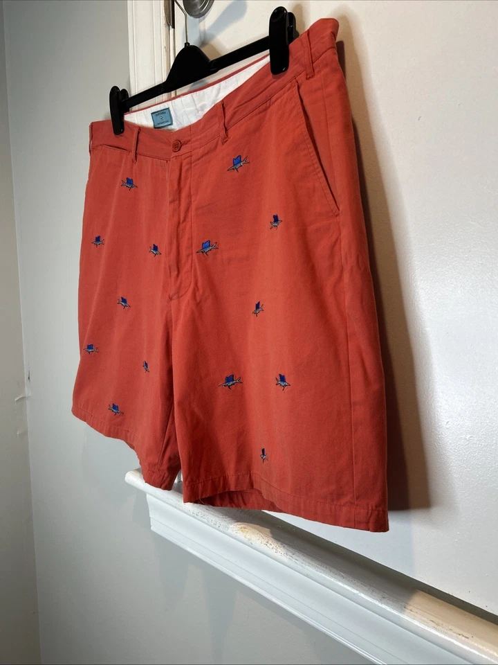Castaway Nantucket Men’s 100% Linen Embroidered Fish Shorts Coral Size 40 - Image 3 of 4