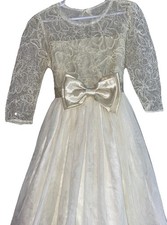 Girls Sparkly Cream Dress First Communion Flower Dress Up Bow Lace Size 7