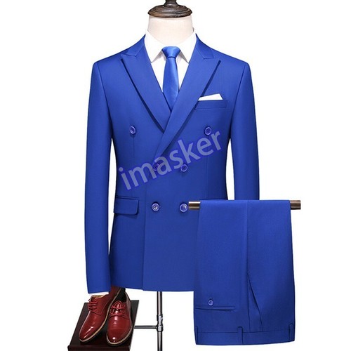 Men's Double Breasted Business Formal Dress Suit Casual Wedding Party Coat - Picture 4 of 25