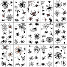 30 Sheets 200 PCS Halloween Face Tattoos Realistic 3D Spider Web Fake Tattoos f
