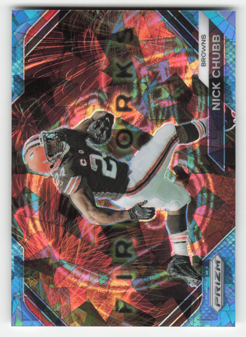 Nick Chubb 2023 Panini Prizm Fireworks Prizms Blue Ice SN #F-13 #/99