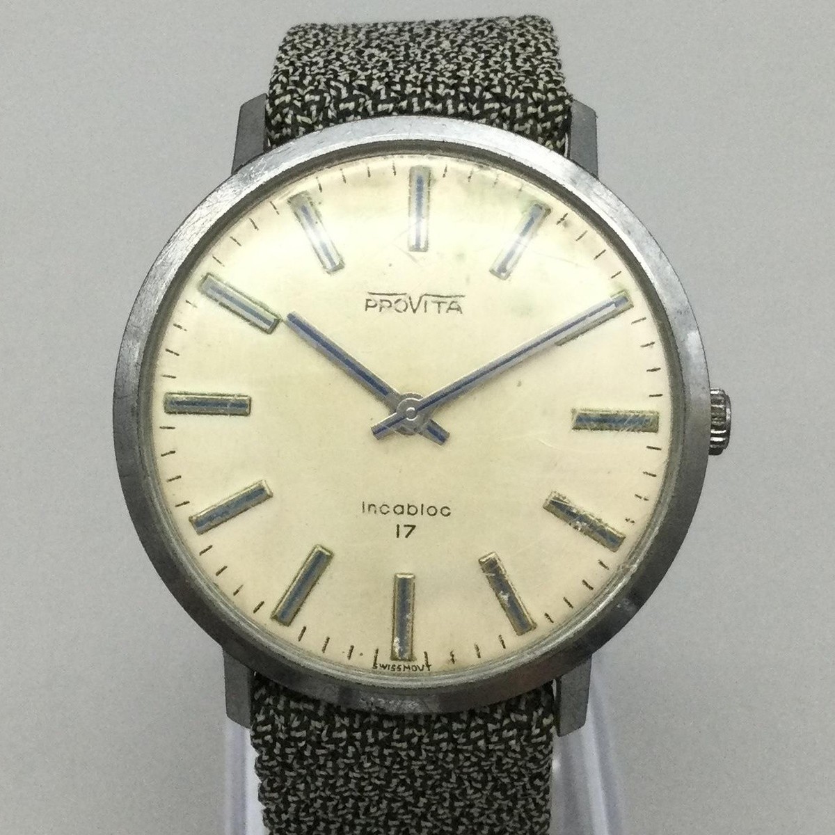 Vintage Provita Incabloc Mens Watch 34mm Silver Tone 17 Jewels