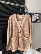 NWT COACH Women  s Yellow brown sweater cardigan long sweater Organic Cotton