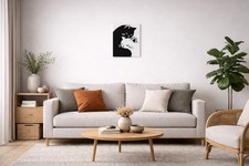 e: Black and White Cat Acrylic Painting 16x14 Inches ? Modern Minimalist Wall Ar