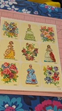 Vintage Stickers Drawing Board DBGCI Flower Bouquets Dolls Girls Gowns READ