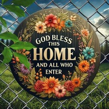 God Bless This Home Welcome Wreath Tin Metal Signs Home D cor 8x8