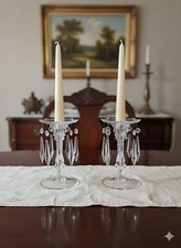 Glass Chandelier Candle Holders with Prisms One Pair