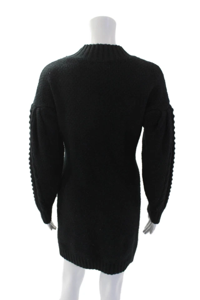 Vestido suéter tejido con cable cuello falso manga larga negro talla pequeña 525 para mujer Foto 3 de 4