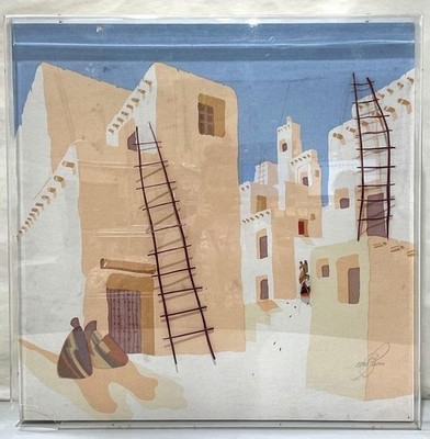 Southwestern Adobe Scene Acrylic Mixed Media Set by Cavu Ranch 1987 COA