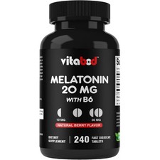 Melatonin 20mg High Potency Natural Sleep Aid Berry Flavor 240 Fast Dissolve TAB