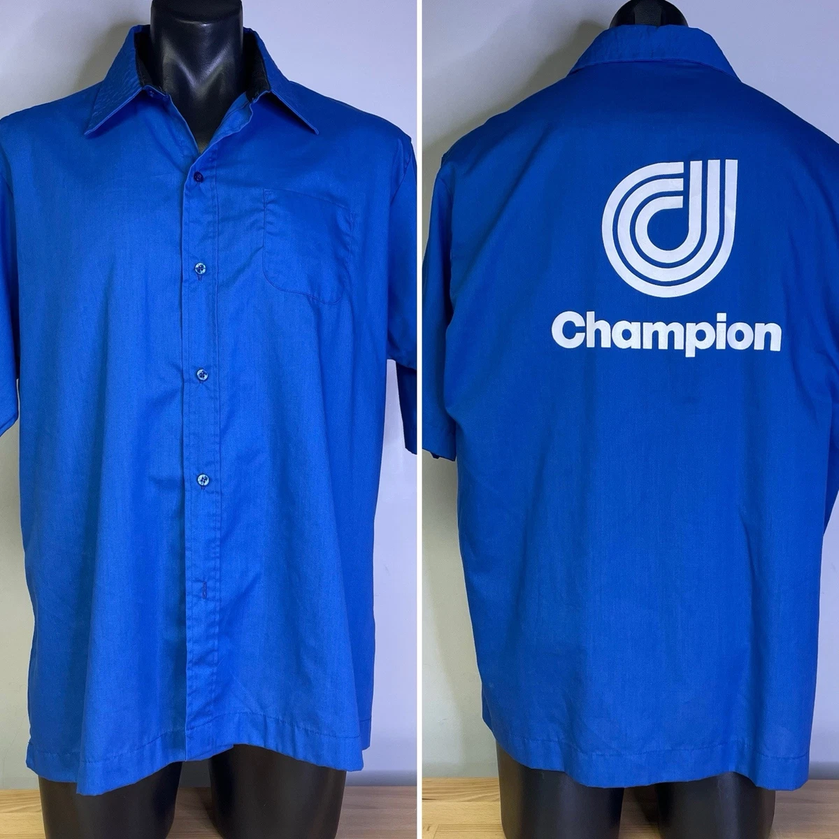 Vintage King Louie 70s Blue Bowling Shirt XL Champion Back Graphic