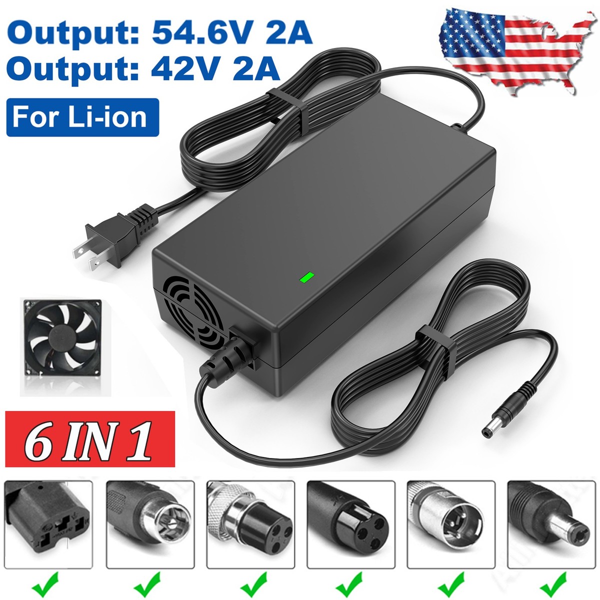 42V 2A Electric Bike Charger Power Adapter Bicycle Scooter