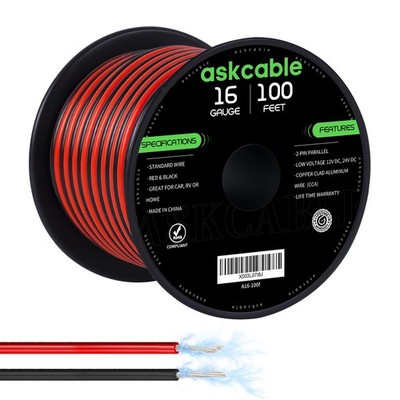 16 Gauge Wire, 16 AWG Electrical Wire Cable, 2 Conductors Red Black Wire, Cop...