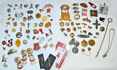   HUGE LOT PINS, WATCH FOB, METALS, MILITARY, JEWELRY & MUCH MORE, A MUST LQQK!