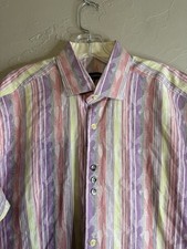 Bogosse Dress Shirt Mens Size 4 L Pink Blue Short Sleeve Made in Turkey