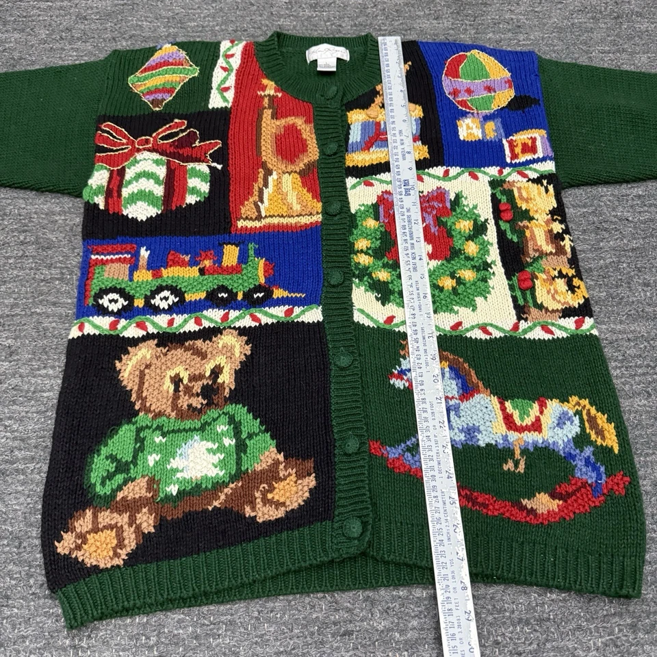 Vintage Kim Rogers Christmas Sweater Women Large Patchwork Cardigan Grandma Ugly - Image 4 of 4