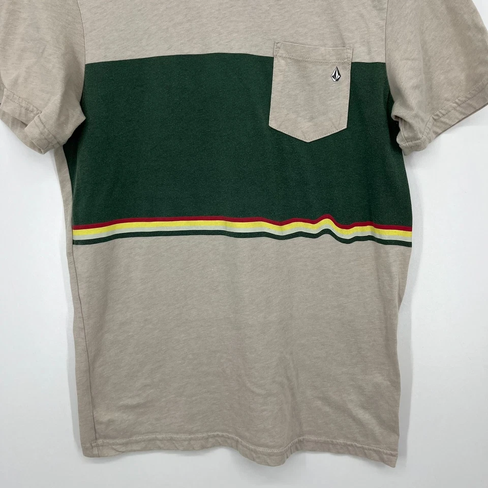 Volcom Pocket T-Shirt Men's Size M Gray Modern Fit Stone Logo Striped - Image 3 of 4