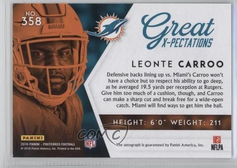 2016 Panini Preferred Great X-Pectations Purple /25 Leonte Carroo Rookie Auto RC - Image 2 of 2