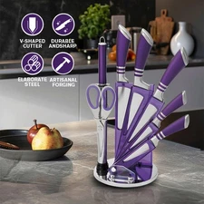 Kitchen Knife Set 9pcs Stainless Steel Sharp Chef Knives with Sharpener Scissors