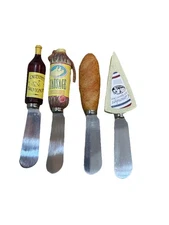 Boston Warehouse Cheese Spreader Knife Mini Cheese Block French Themed Set of 4