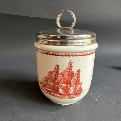 Wedgwood Flying Cloud Pot Vintage Red Nautical Ship Ironstone Chrome Lid England
