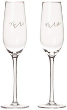 Pearhead Mr.  Mrs. Champagne Flute Set - Elegant His and Hers Wedding Toasti...