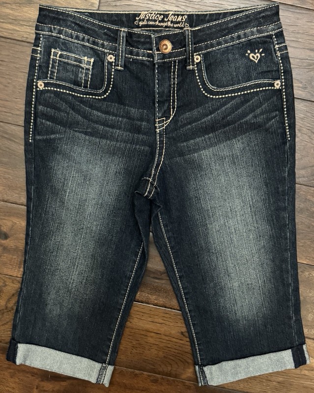 Justice Girls Cropped Stretch Jeans Dark Blue Size 10 1/2 Cotton Spandex Denim