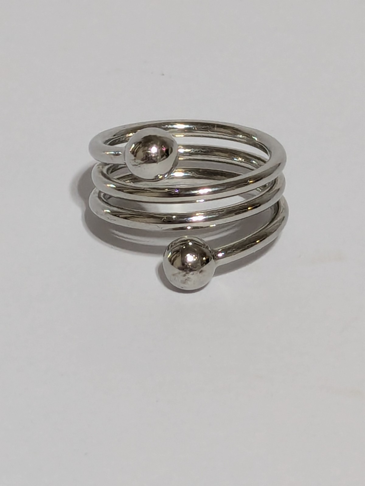 Silver Tone Spiral/Spring Wrap Ring With End Caps… - image 1