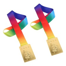 2pcs Gold Judo Award Medals - Rectangular 1st Winner Medals with Ribbon for