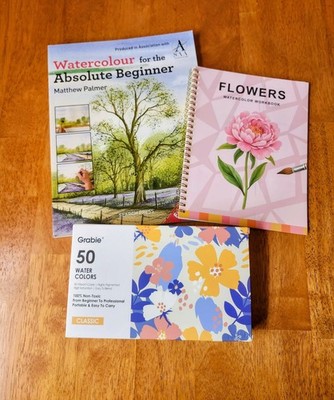 Watercolor Art Bundle:Grabie 50 Paint Set, Floral Workbook & Matthew Palmer Book