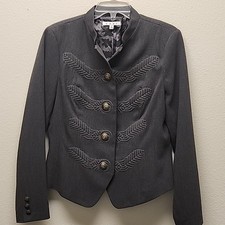CABI 221 Gray TWILL Button-Up EMBROIDERED Miltary Style BLAZER/JACKET Sz Sz 10