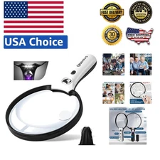 Large Magnifying Glass with 45X Magnification & 3 Bright LEDs for Inspections