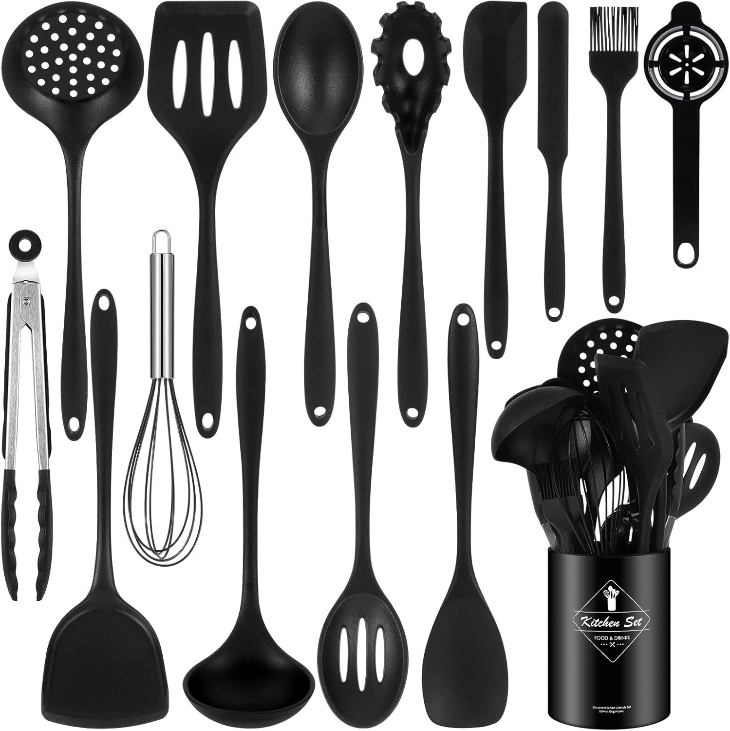 Lianyu, set di 43 utensili da cucina in silicone con supporto, spatola resistente al calore, con manico in acciaio inox, utensili da cucina per utensili da cucina, set di pentole antiaderenti, blu