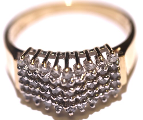 14k yellow gold .45ct I2 H diamond round anniversary cluster band ring 3.8g 7.5 - Picture 4 of 18