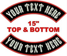 Custom Embroidered 15" Top And Bottom Rocker Biker MC Club Sew on Patch