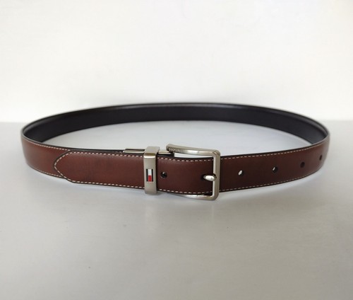 Tommy Hilfiger Boys Reversible Black Brown Faux Leather Silver Buckle Belt Sz M - Picture 1 of 4