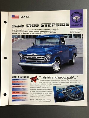 パンフレット 1957 Chevrolet 3100 Stepside Pickup IMP Hot Cars Spec Sheet Folder