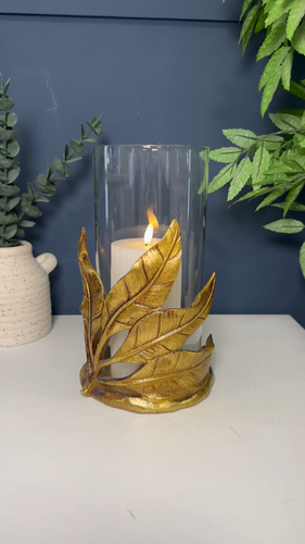 Vintage Style Gold Leaf Glass Candle Holder | Floor Table Lantern - Video 1 of 1