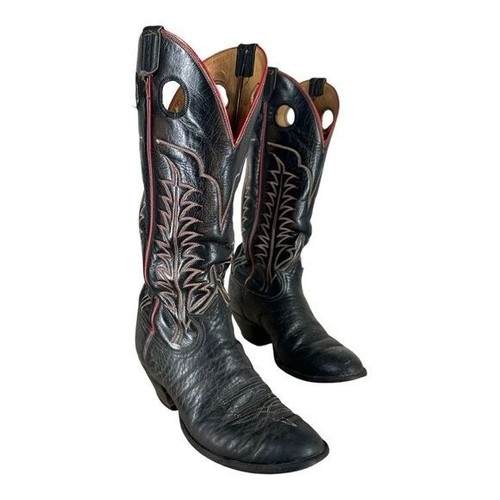 Tony Lama Men’s 8.5 6361 Black Leather Cowboy Boots Buckaroo Bullhide Vintage - Imagen 2 de 16