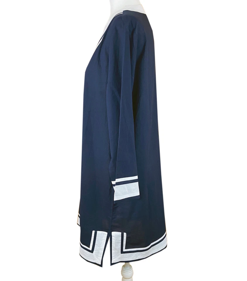 Túnica Debbie Katz South Beach Sandy Talla L/XL Azul Marino Blanco Algodón Resort Nueva con Etiquetas Foto 2 de 4