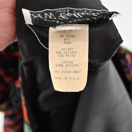VTG Dress Sz 11/12 Black Floral Velvet Rhinestone Puff Long Sleeve Open Back 80s - Picture 10 of 14