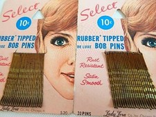 Nos 1950s Vintage USA Select Rubber Tipped Hold Bob Bobby Pins Advertising Cards