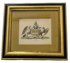 Art Crested Coventry Eagle Print Royal Coat of Arms Old Vintage Pair Framed Art