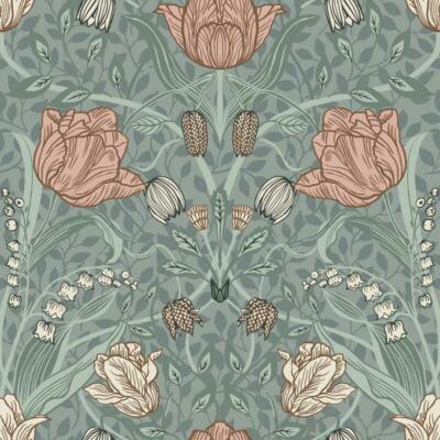 33010 - Apelviken2 Floral Tulips Green Pink Galerie Wallpaper
